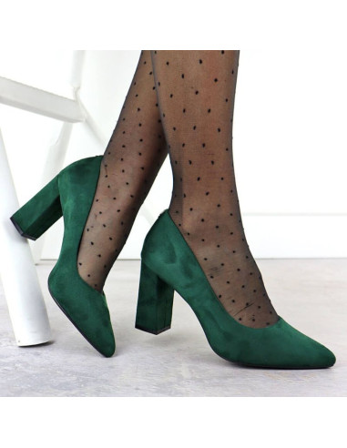 Czółenka na słupku w szpic zamszowe zielone sergio leone pb216