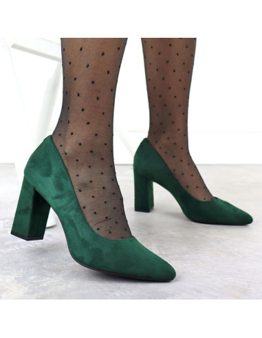 Czółenka na słupku w szpic zamszowe zielone sergio leone pb216