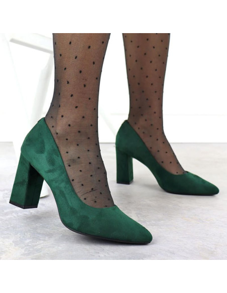 Czółenka na słupku w szpic zamszowe zielone sergio leone pb216
