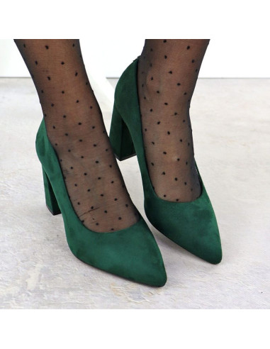 Czółenka na słupku w szpic zamszowe zielone sergio leone pb216