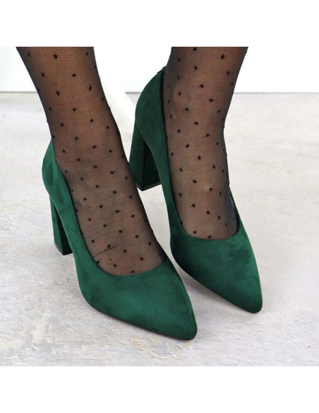 Czółenka na słupku w szpic zamszowe zielone sergio leone pb216