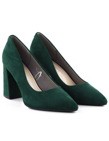 Czółenka na słupku w szpic zamszowe zielone sergio leone pb216