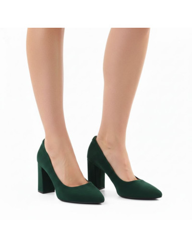 Czółenka na słupku w szpic zamszowe zielone sergio leone pb216