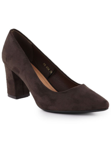 Czółenka damskie na słupku zamszowe czekoladowe sergio leone pb414