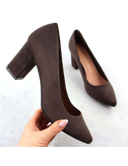 Czółenka damskie na słupku zamszowe czekoladowe sergio leone pb414 2