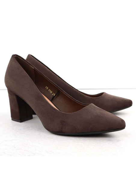 Czółenka damskie na słupku zamszowe czekoladowe sergio leone pb414