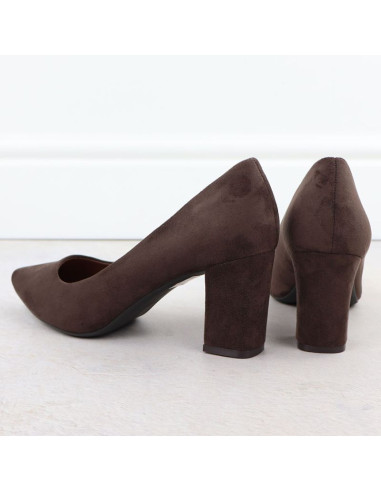Czółenka damskie na słupku zamszowe czekoladowe sergio leone pb414