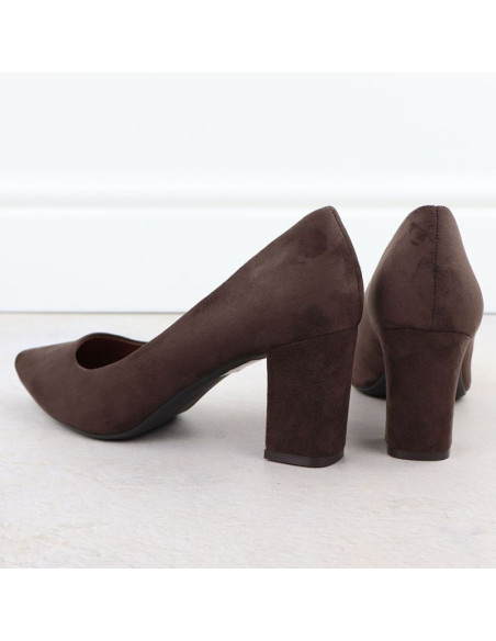Czółenka damskie na słupku zamszowe czekoladowe sergio leone pb414