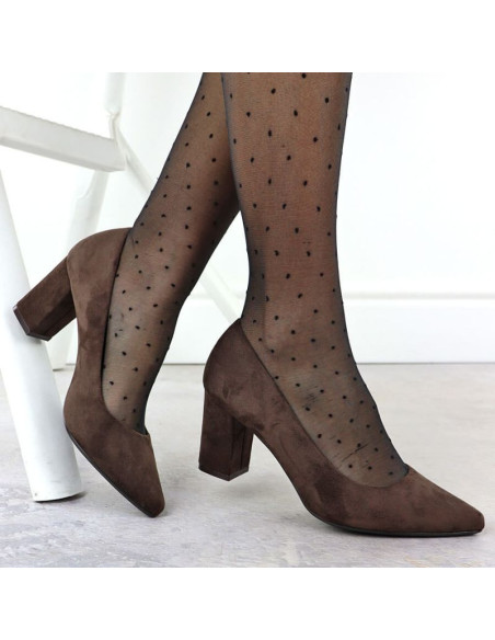 Czółenka damskie na słupku zamszowe czekoladowe sergio leone pb414