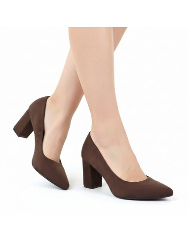 Czółenka damskie na słupku zamszowe czekoladowe sergio leone pb414