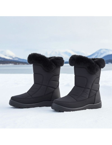 Śniegowce damskie płaskie ocieplane czarne potocki ki24322