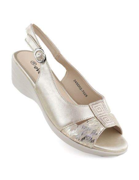 Sandały damskie na koturnie złote evento 7028