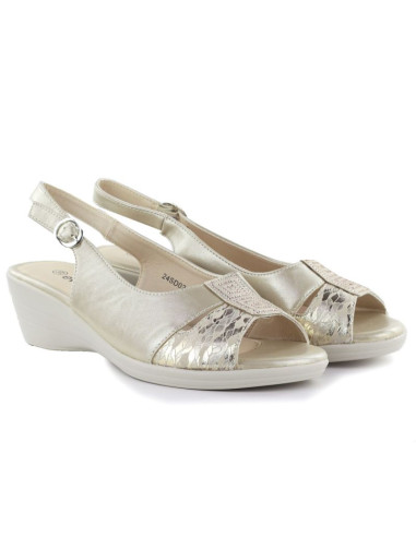 Sandały damskie na koturnie złote evento 7028