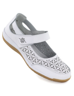 Skórzane półbuty damskie ażurowe na rzep białe jezzi  9763