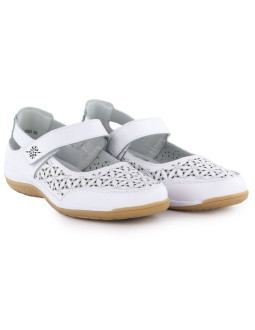 Skórzane półbuty damskie ażurowe na rzep białe jezzi  9763 2