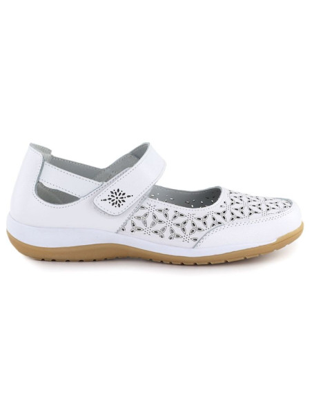 Skórzane półbuty damskie ażurowe na rzep białe jezzi  9763