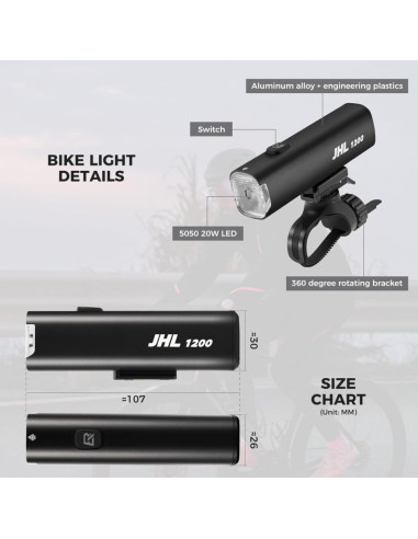 Rockbros lampka rowerowa przednia 1200lm czarna