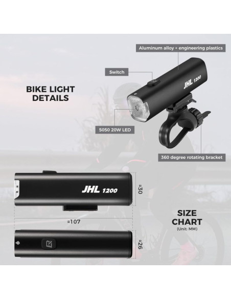 Rockbros lampka rowerowa przednia 1200lm czarna