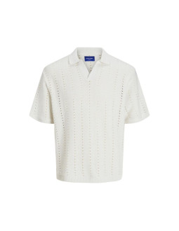 Jack&jones koszulka męska jorparos knit ester ss crochet polo 12272562 sea salt