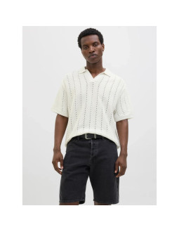 Jack&jones koszulka męska jorparos knit ester ss crochet polo 12272562 sea salt 2