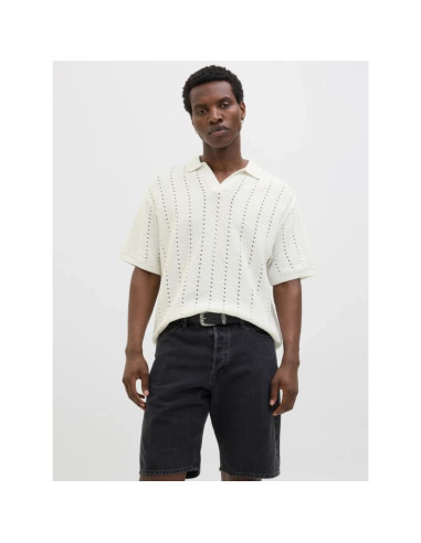 Jack&jones koszulka męska jorparos knit ester ss crochet polo 12272562 sea salt