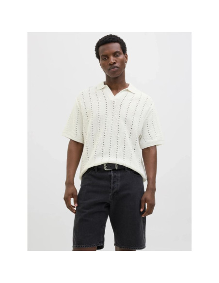 Jack&jones koszulka męska jorparos knit ester ss crochet polo 12272562 sea salt