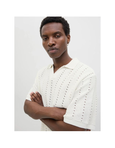 Jack&jones koszulka męska jorparos knit ester ss crochet polo 12272562 sea salt