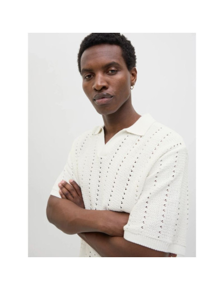 Jack&jones koszulka męska jorparos knit ester ss crochet polo 12272562 sea salt