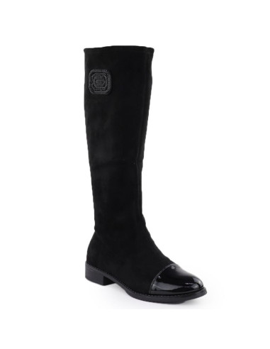 Kozaki zamszowe lakierowane damskie czarne m.daszyński mr2251-19