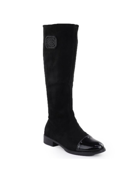 Kozaki zamszowe lakierowane damskie czarne m.daszyński mr2251-19