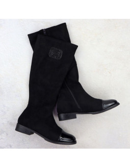 Kozaki zamszowe lakierowane damskie czarne m.daszyński mr2251-19 2