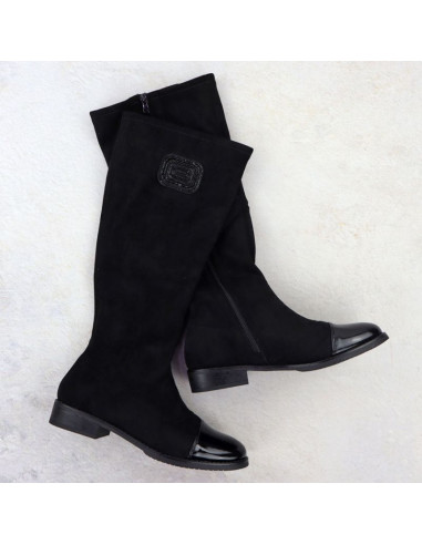 Kozaki zamszowe lakierowane damskie czarne m.daszyński mr2251-19