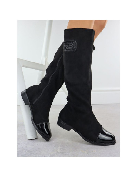 Kozaki zamszowe lakierowane damskie czarne m.daszyński mr2251-19