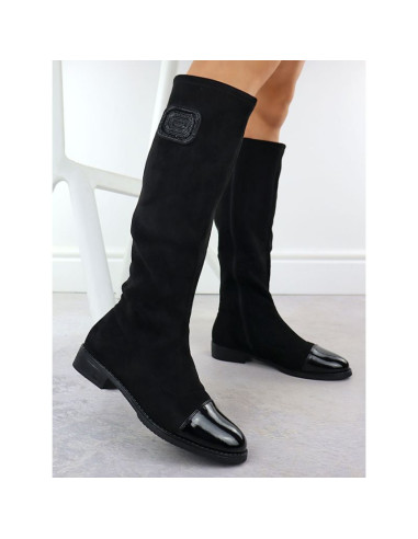 Kozaki zamszowe lakierowane damskie czarne m.daszyński mr2251-19