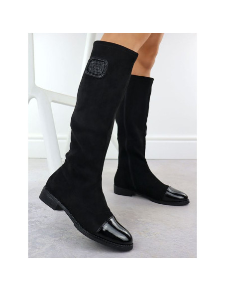 Kozaki zamszowe lakierowane damskie czarne m.daszyński mr2251-19