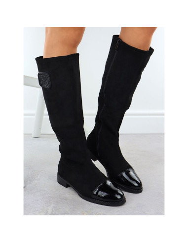 Kozaki zamszowe lakierowane damskie czarne m.daszyński mr2251-19