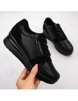 Skórzane sneakersy damskie na koturnie czarne sergio leone pb236-s