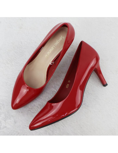 Szpilki czółenka damskie lakierowane czerwone sergio leone 1336