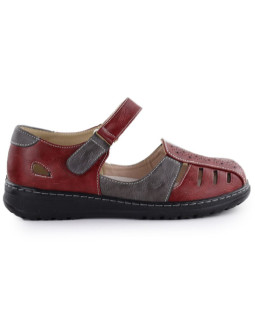 Półbuty damskie komfortowe na rzep ażurowe bordowe unisoft 9955