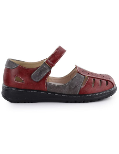 Półbuty damskie komfortowe na rzep ażurowe bordowe unisoft 9955