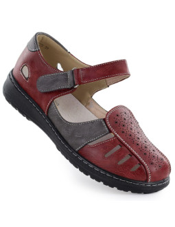 Półbuty damskie komfortowe na rzep ażurowe bordowe unisoft 9955 2