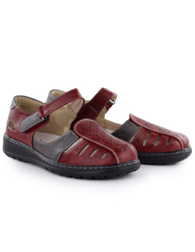 Półbuty damskie komfortowe na rzep ażurowe bordowe unisoft 9955