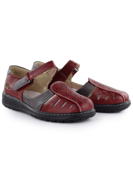 Półbuty damskie komfortowe na rzep ażurowe bordowe unisoft 9955