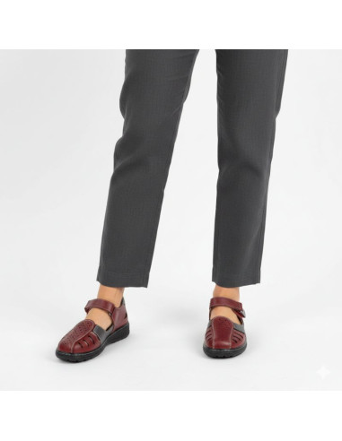 Półbuty damskie komfortowe na rzep ażurowe bordowe unisoft 9955