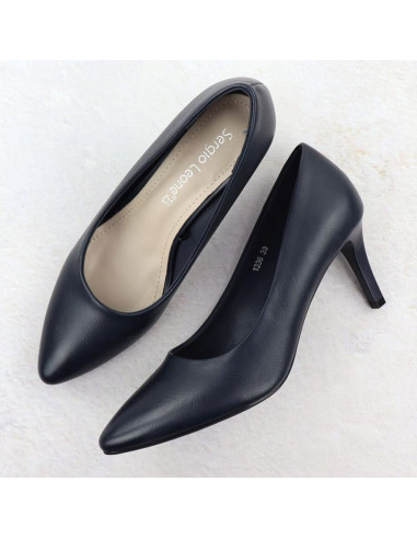 Szpilki czółenka damskie granatowe sergio leone 1336