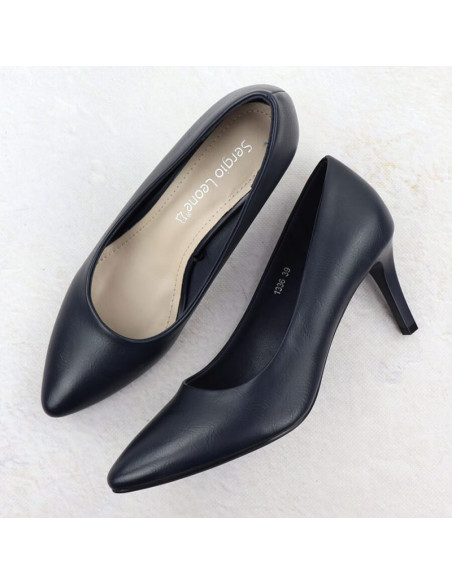 Szpilki czółenka damskie granatowe sergio leone 1336