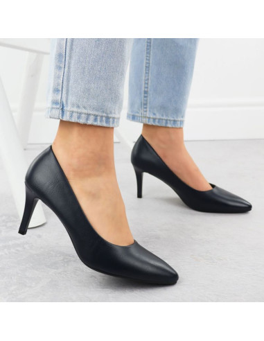 Szpilki czółenka damskie granatowe sergio leone 1336