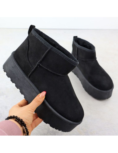 Botki damskie śniegowce zamszowe czarne potocki 16322