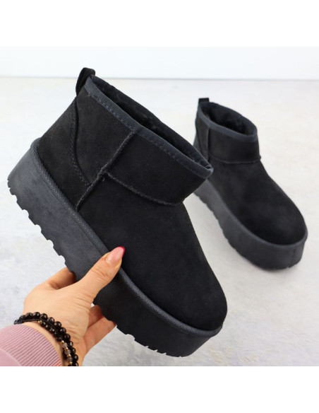 Botki damskie śniegowce zamszowe czarne potocki 16322