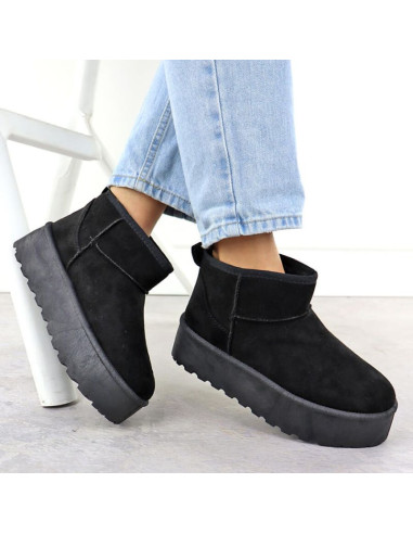 Botki damskie śniegowce zamszowe czarne potocki 16322